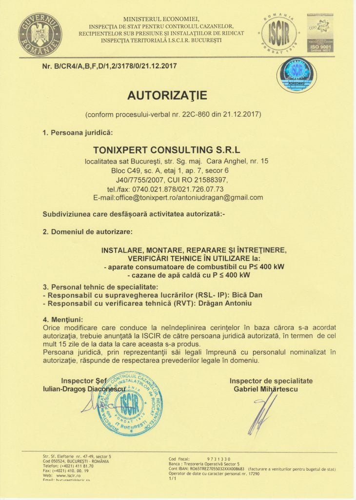 Autorizatie ISCIR cazane